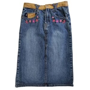 K1247 * Squeeze Girls Denim Floral Embellished Skirt Medium Wash Size XL/6X